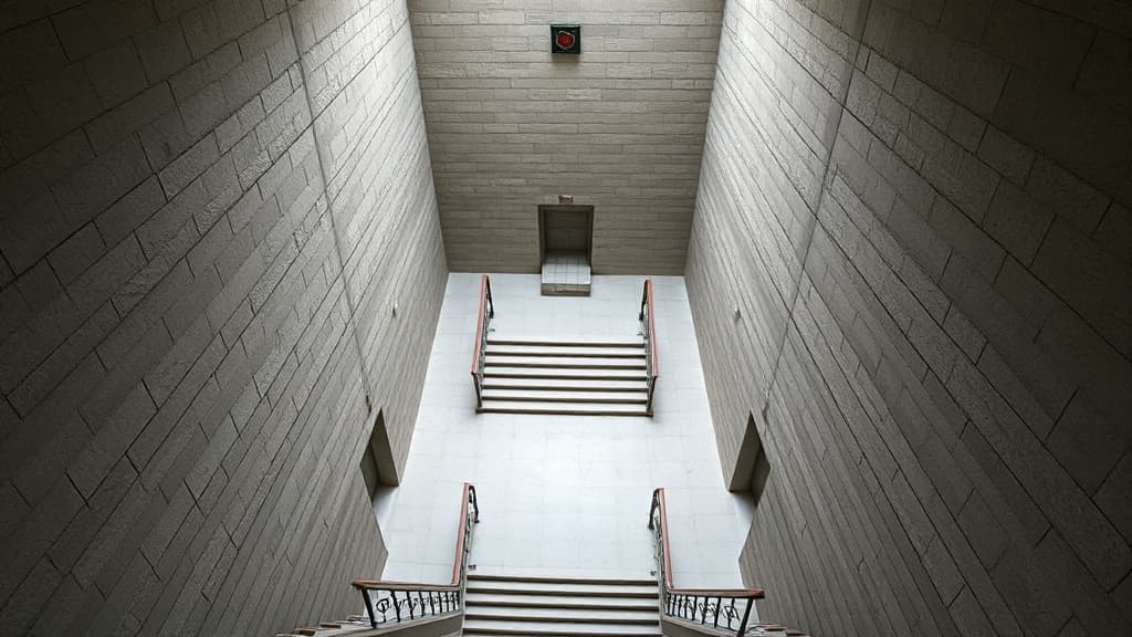 Sala riunioni istituzionale europea vuota con luce laterale