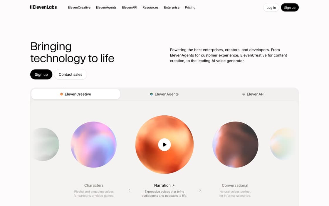 Schermata di ElevenLabs
